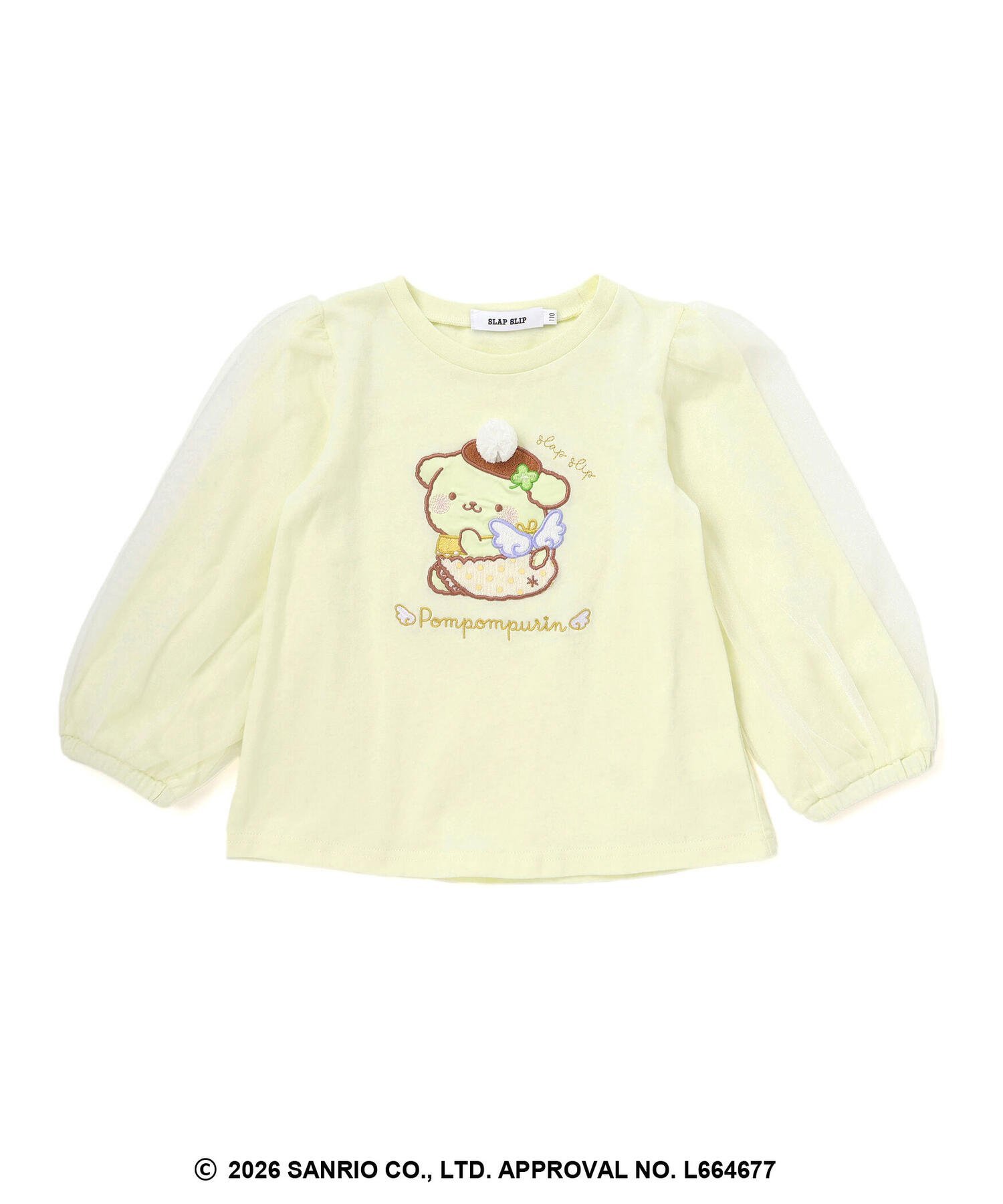Футболка Cinnamoroll Pompompurin с принтом спереди и рукавами из тюля (80~130 см) SLAP SLIP, Yellow (Pom Pom Purin) — фото 3