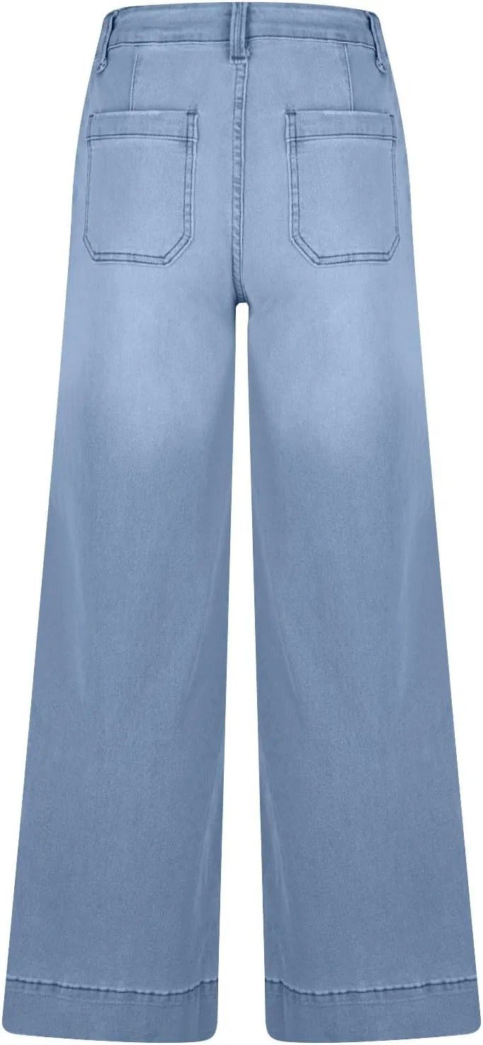 Джинсы широкие, джинсы с завышенной талией, Sky Blue — фото 4