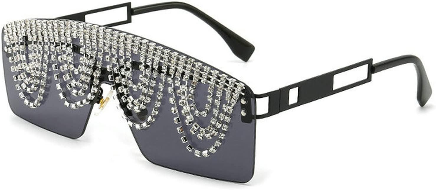 

Солнцезащитные очки COTIA с большими очками и стразами, женские, с кисточками, кристаллами и бриллиантами, в стиле ретро-панк, квадратной формы, для защиты глаз, Black