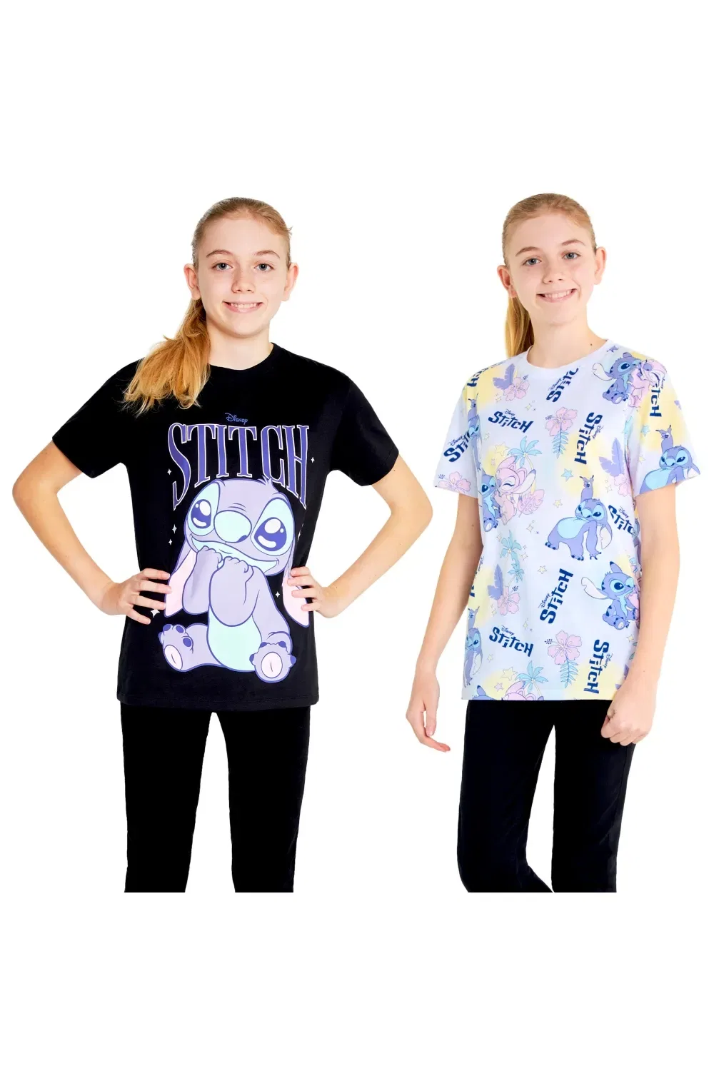 Футболки Disney Stitch для девочек, набор 2 шт., хлопок, мультиколор