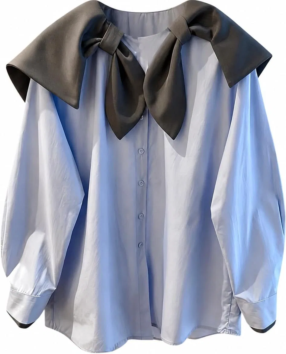 Блуза с sailor воротником, oversized, голубой