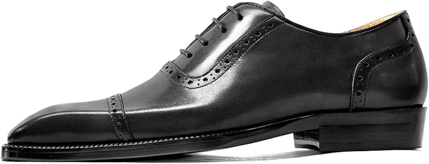 

Мужские кожаные оксфорды WinDhana - классические туфли с квадратным носком и декоративной перфорацией, из натуральной кожи, ручная работа, формальный стиль 541-A5, серый