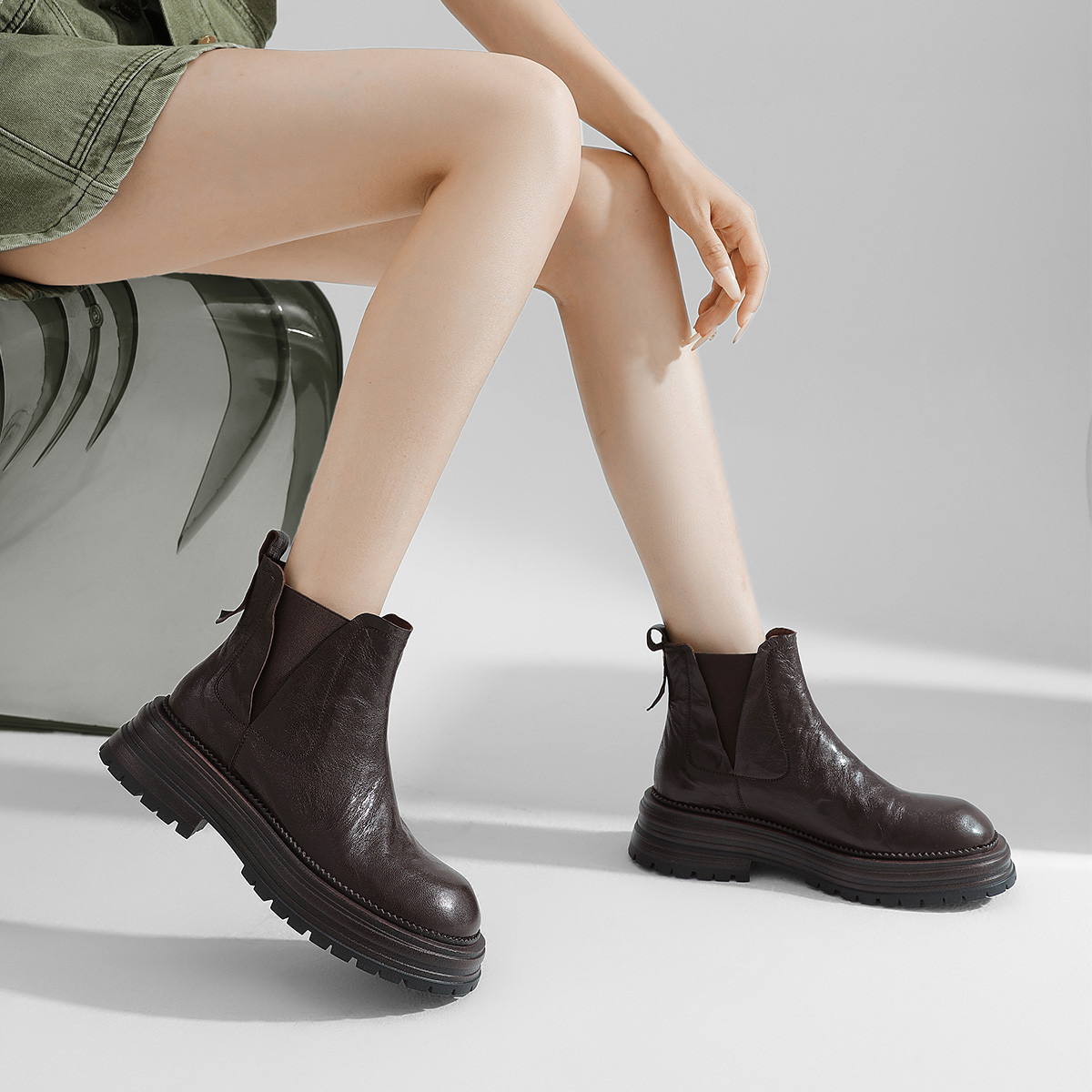 CAMEIDO Короткие женские челси ботинки коричневые, цвет Brown — фото 2