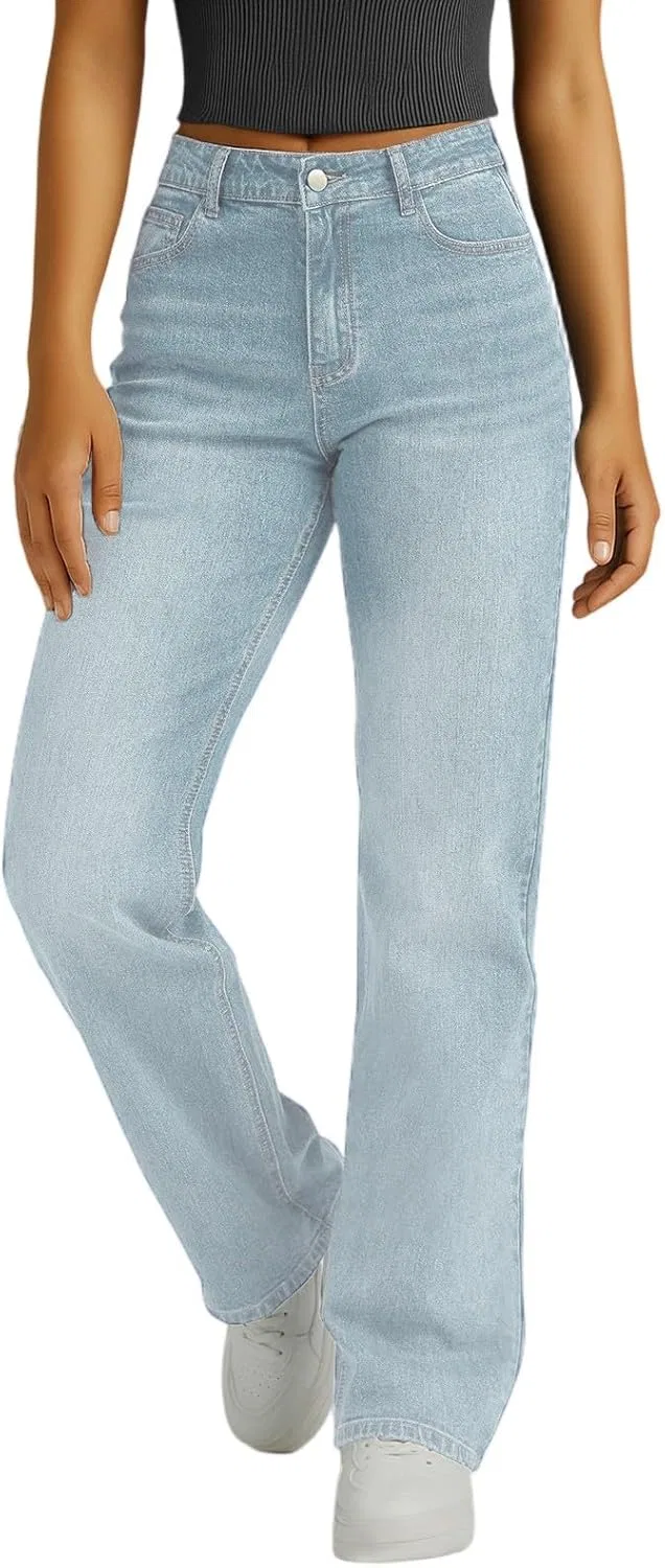 Джинсы прямого кроя, Wide Leg Jeans, A005-light Blue — фото 2