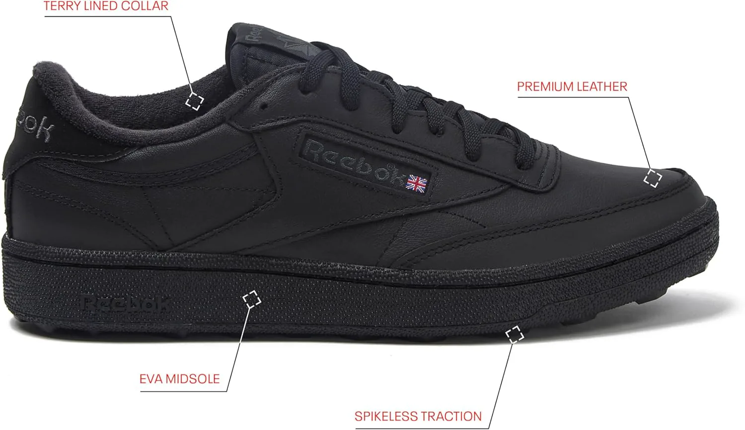 Мужские гольф-кроссовки Reebok Club C без шипов, черный/серый — фото 2