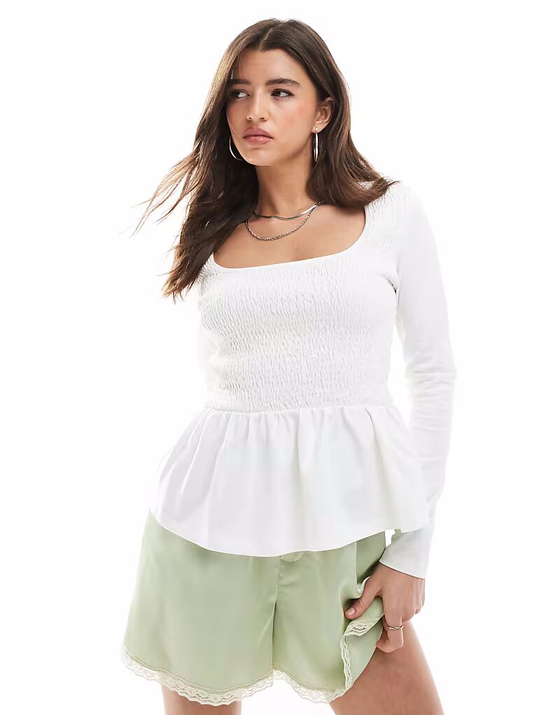 

Топ Miss Selfridge из джерси с баской и сборками цвета экрю