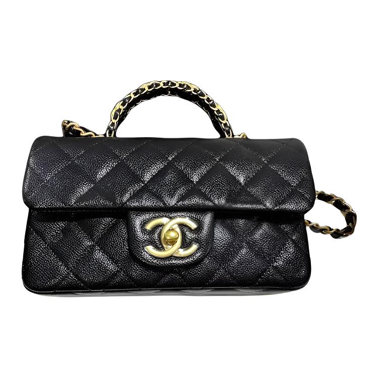 

CHANEL Миниатюрная женская сумка черного цвета из зерненой телячьей кожи на одно плечо