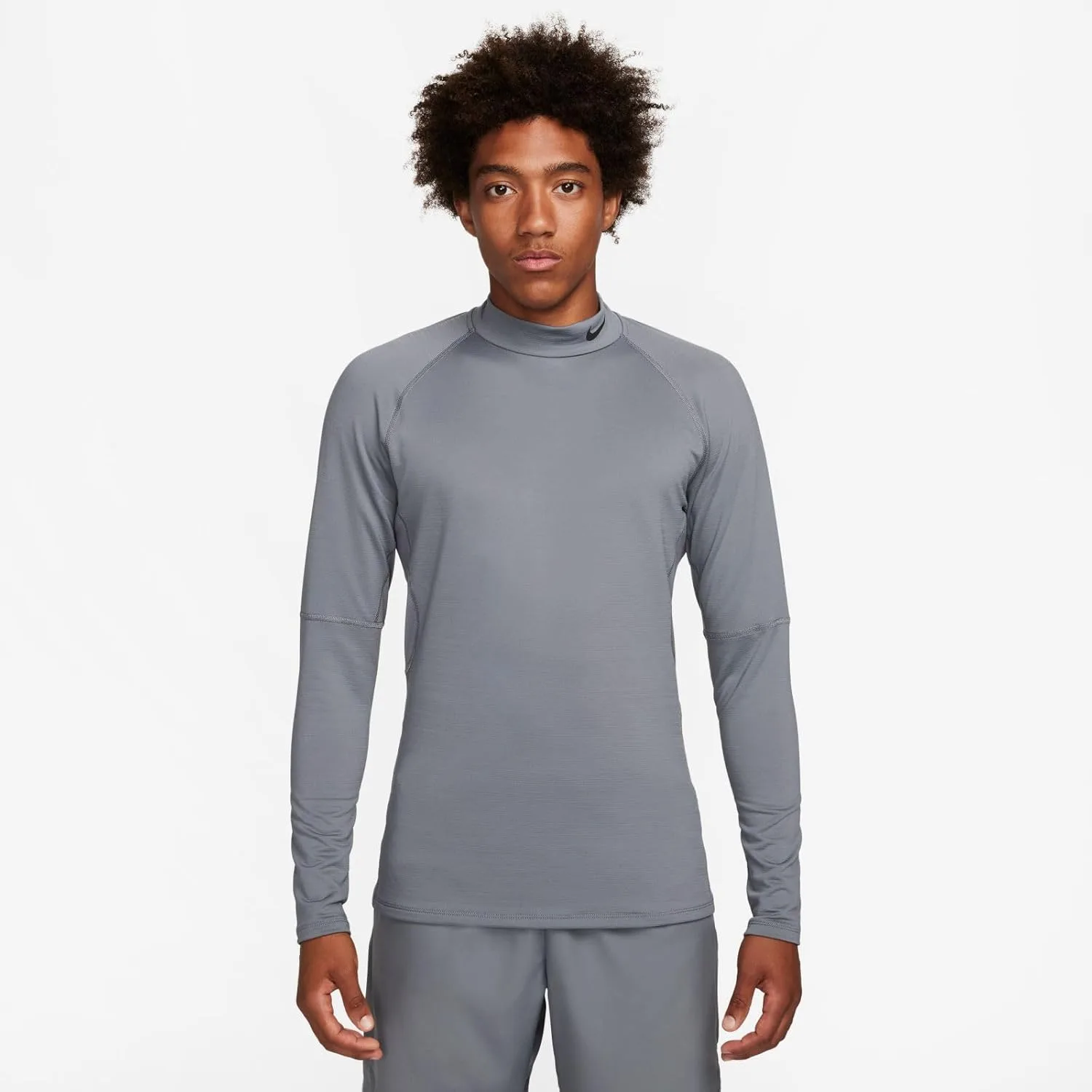 Футболка Nike Pro Slim-Fit Dri-FIT с длинным рукавом и воротником-стойкой, серый — фото 2