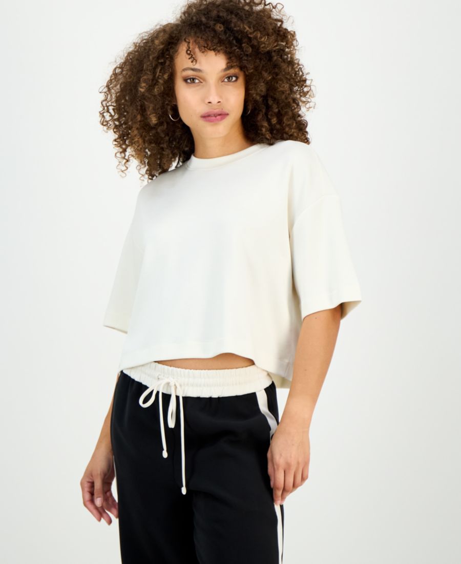 

Укороченная футболка с круглым вырезом и короткими рукавами, эксклюзивно для Macy's INC International Concepts, Vintage Cream