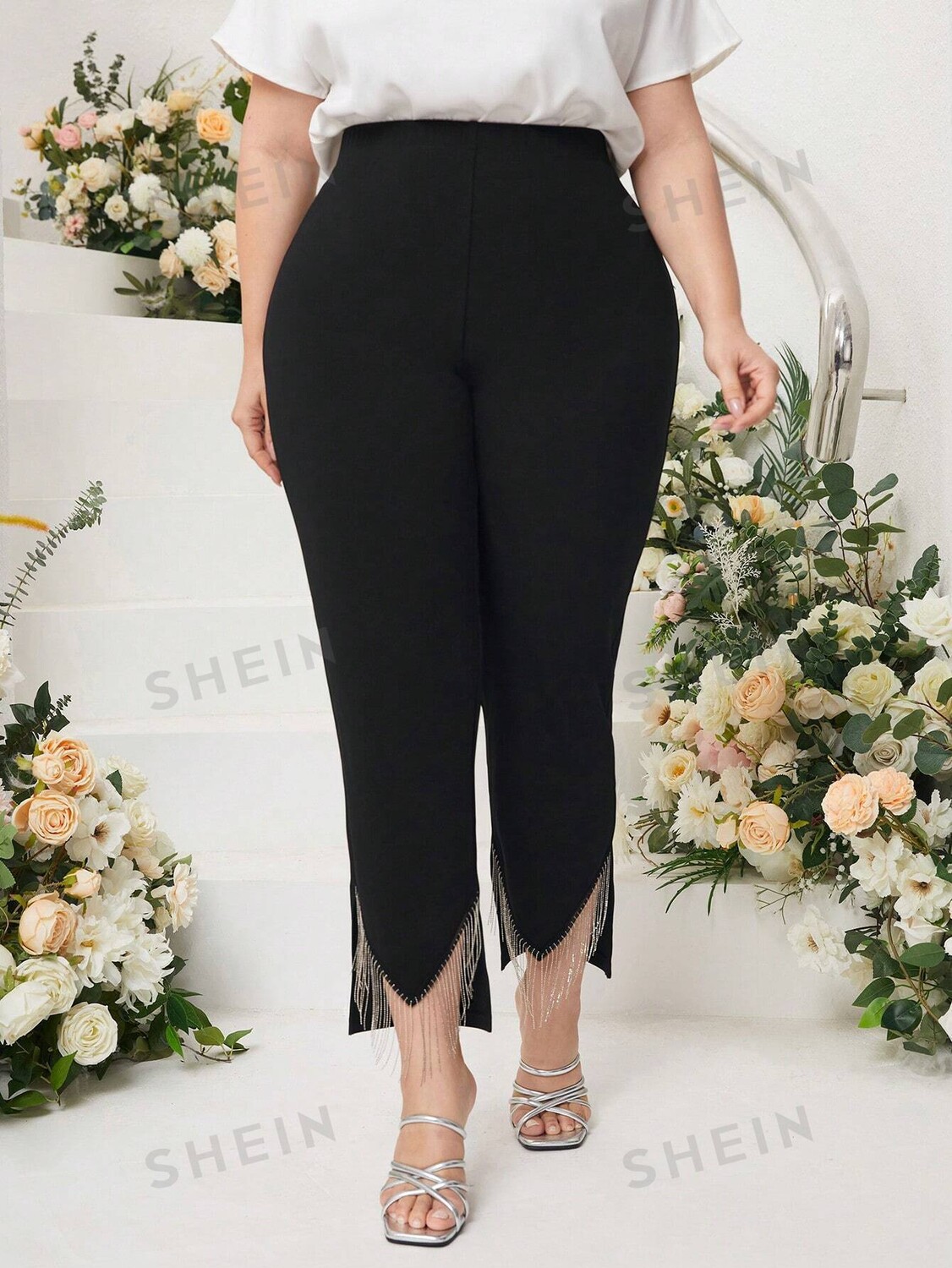 

Брюки Modely Plus с бахромой Shein, черный