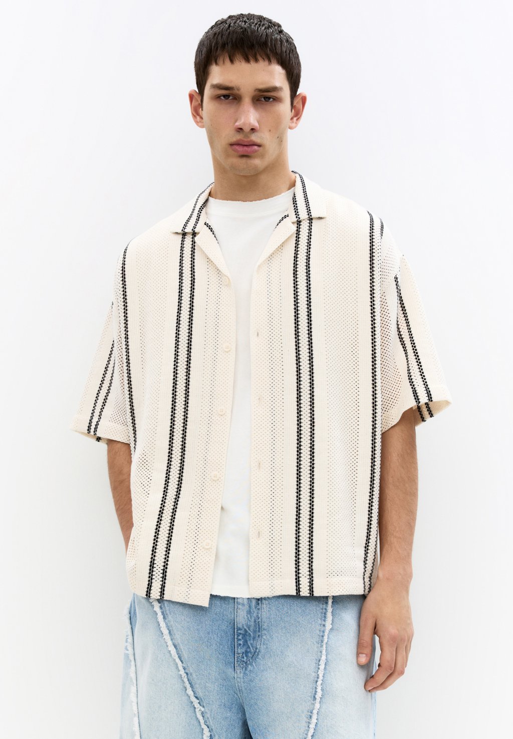 

Рубашка RUSTIC STRIPED SHORT SLEEVE PULL&BEAR, белый