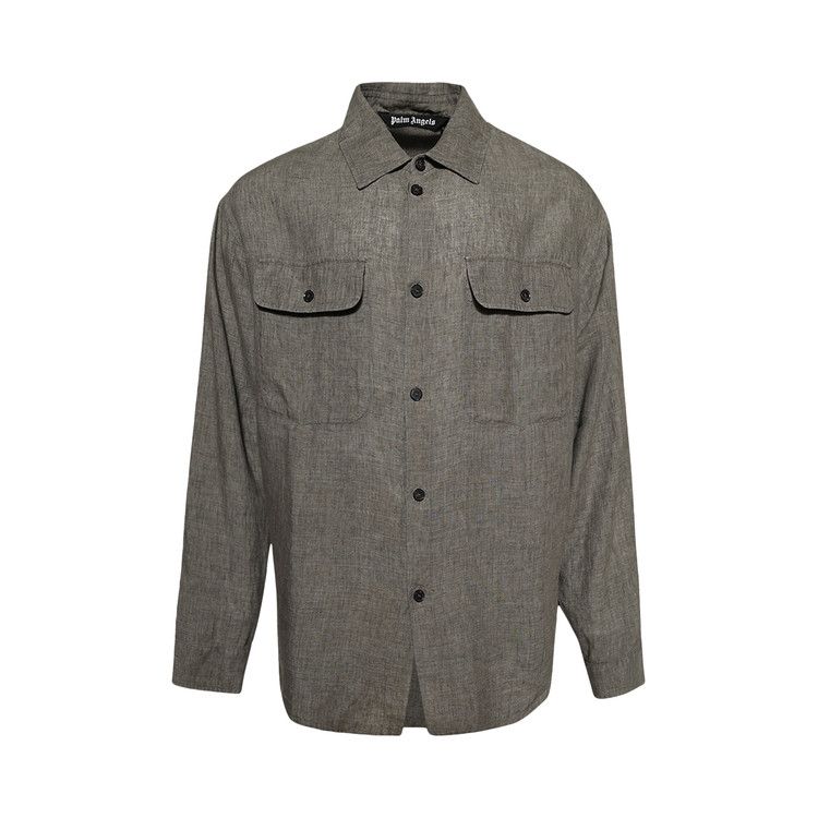 

Рубашка Palm Angels Curved Logo Linen Overshirt, Military Grey