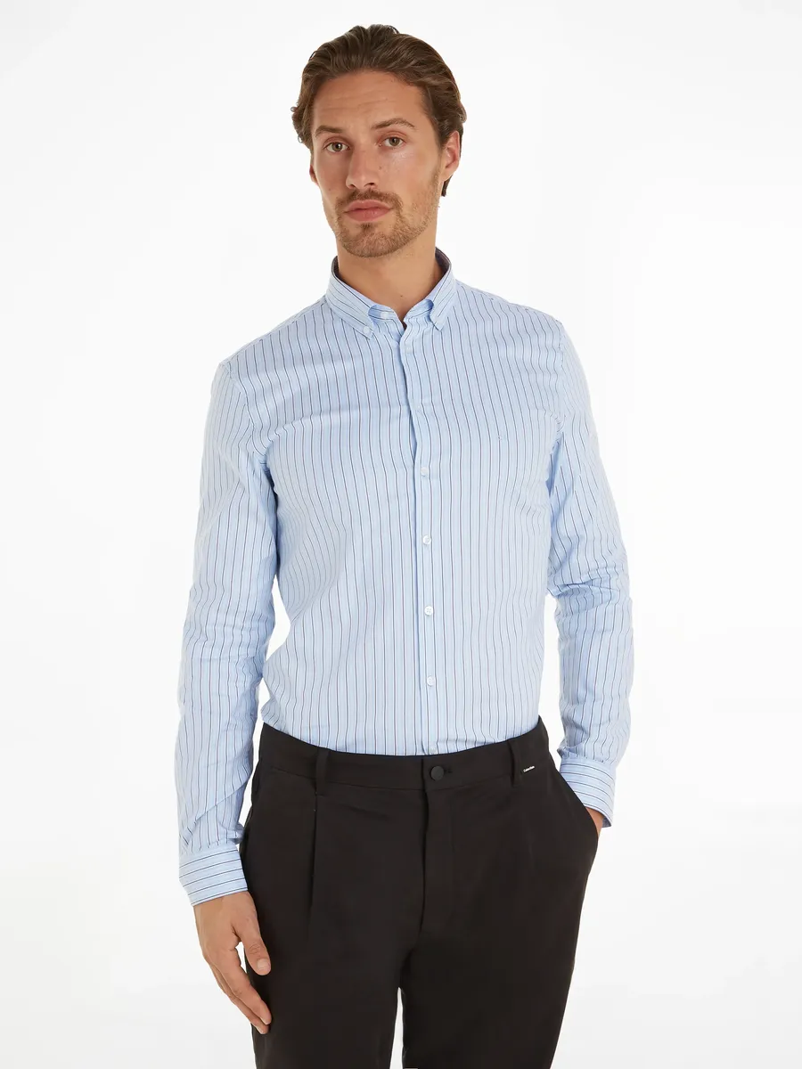 

Рубашка Calvin Klein с длинными рукавами "OXFORD 2 TONES STRIPE SLIM SHIRT", с планкой на пуговицах, цвет Vista Blue