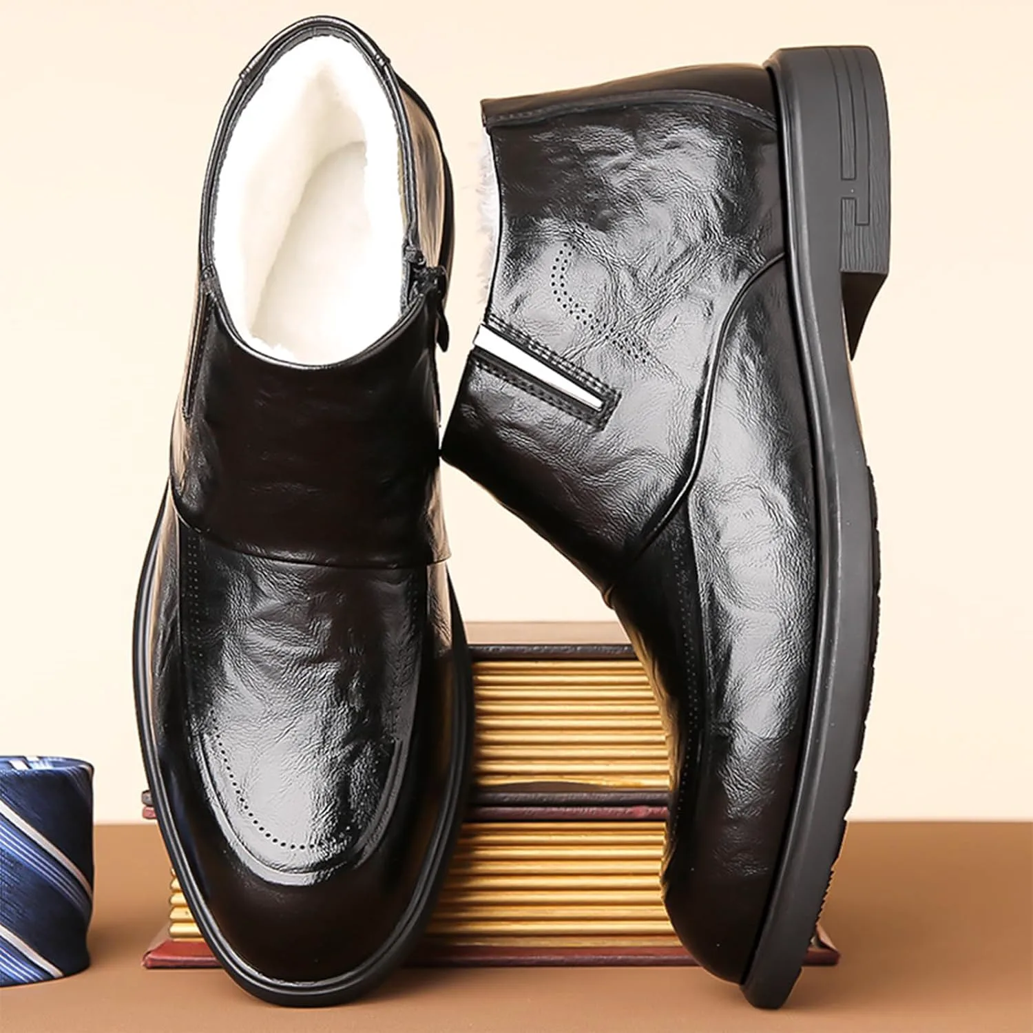 

Мужские кожаные челси с острым носком Crepuscute, бархатные теплые оксфордские ботинки, удобные наружные ботинки с нескользящей подошвой, повседневные и официальные, черный