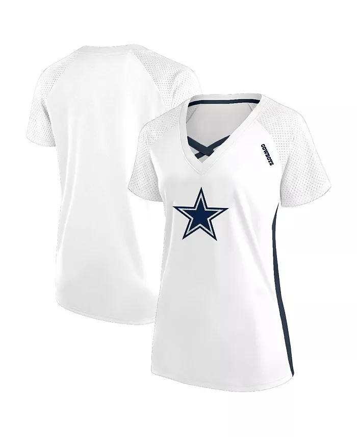 

Женская белая футболка Dallas Cowboys размера плюс со шнуровкой и V-образным вырезом, блестками Fanatics