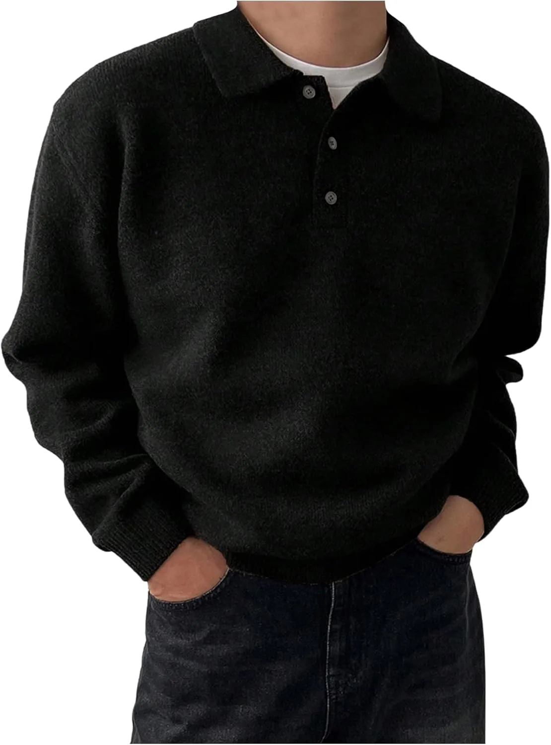 

OYOANGLE мужской пуловер с воротником на пуговицах и свободным кроем