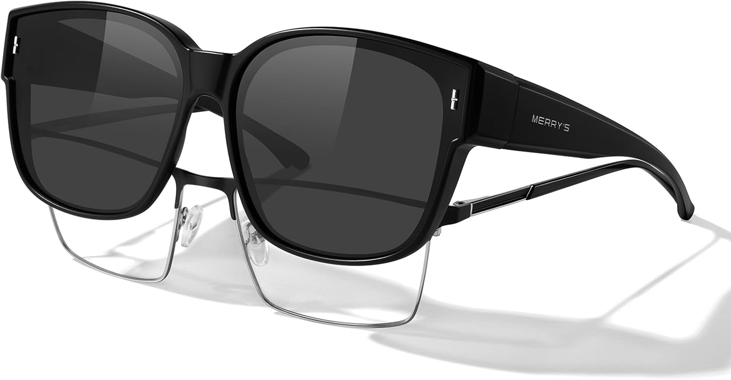 

Солнцезащитные очки MERRY'S Trendy Fit Over Polarized Sunglasses для мужчин и женщин, квадратной формы, с защитой UV400, модель S6062, Matte Black Frame/Black Polarized Lens