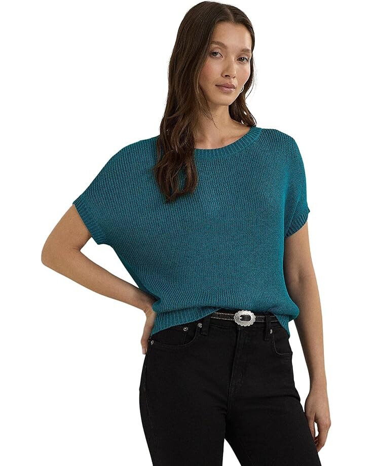 

Свитер Lauren Ralph Lauren Rib-Knit Short-Sleeve Sweater, цвет Turquoise Sky