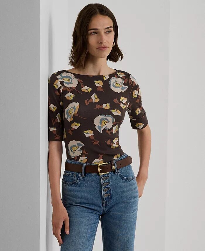 

Женская футболка с вырезом «лодочкой» с цветочным принтом Lauren Ralph Lauren, мультиколор