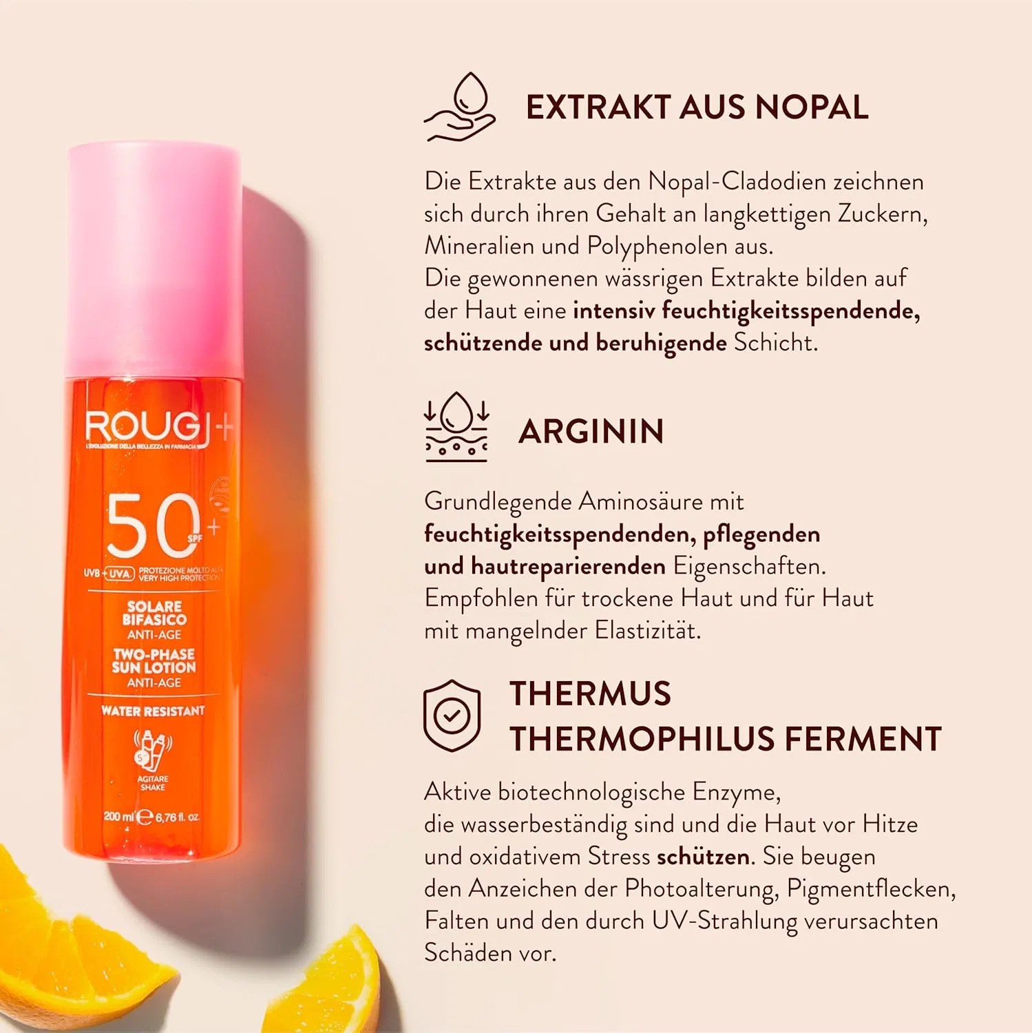 Двухфазный антивозрастной солнцезащитный крем для лица Rougj SPF 50+, 200 мл Rougj, Spf 50 200Ml — фото 3