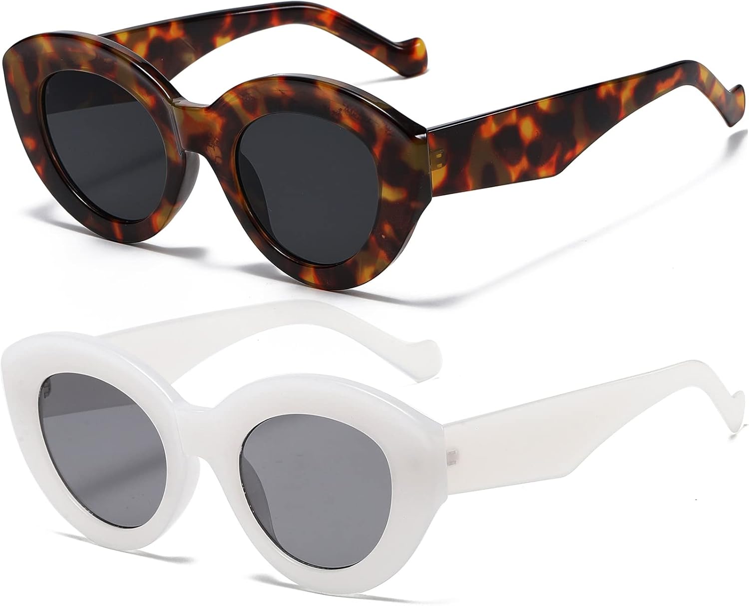 

Солнцезащитные очки AIEYEZO Oversized Cat Eye для женщин, милые овальные очки в толстой оправе в стиле «кошачий глаз», стильные ретро-очки, 2 Set (Tortoise + Candy White)