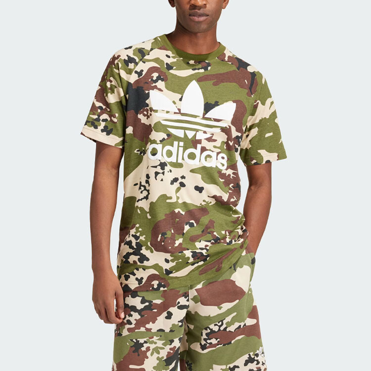 Футболка с камуфляжным трилистником мужская зеленая Adidas Originals, зеленый — фото 2