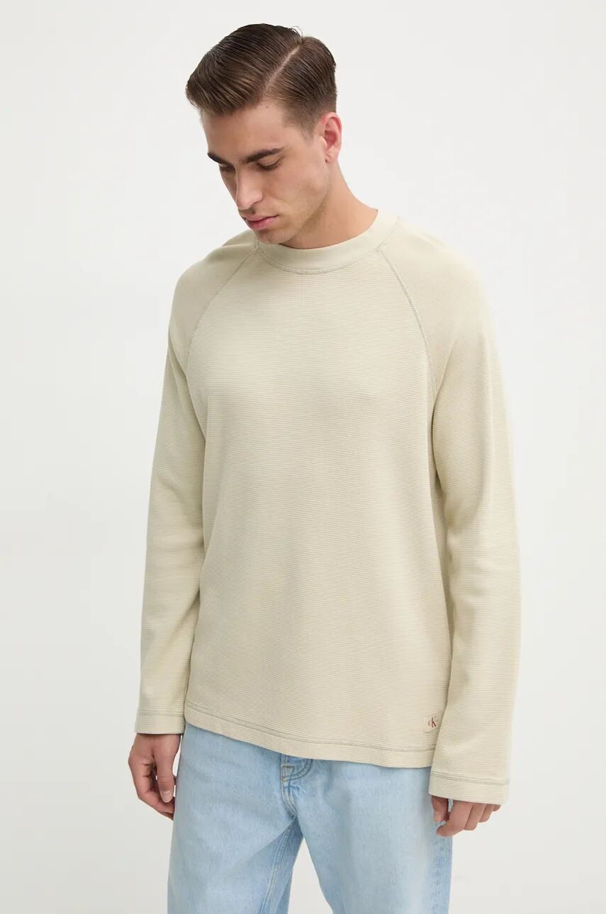 

Хлопковый топ с длинными рукавами Calvin Klein Jeans, бежевый