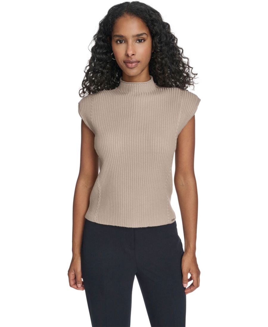 

Женский свитер с высоким воротником и короткими рукавами Calvin Klein, Oyster