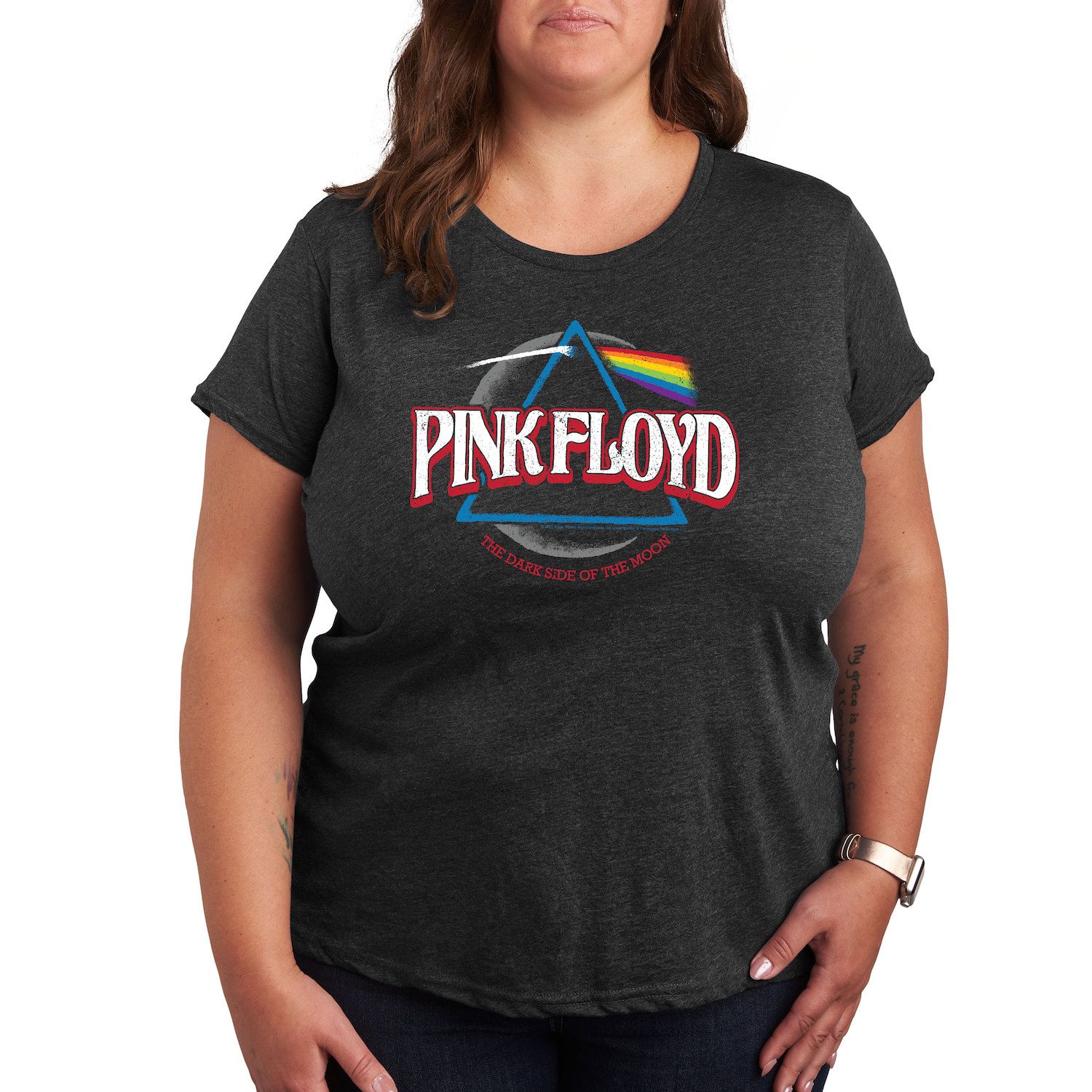 

Футболка Missy Plus Size Pink Floyd DSOTM с рисунком полумесяца Licensed Character, серый