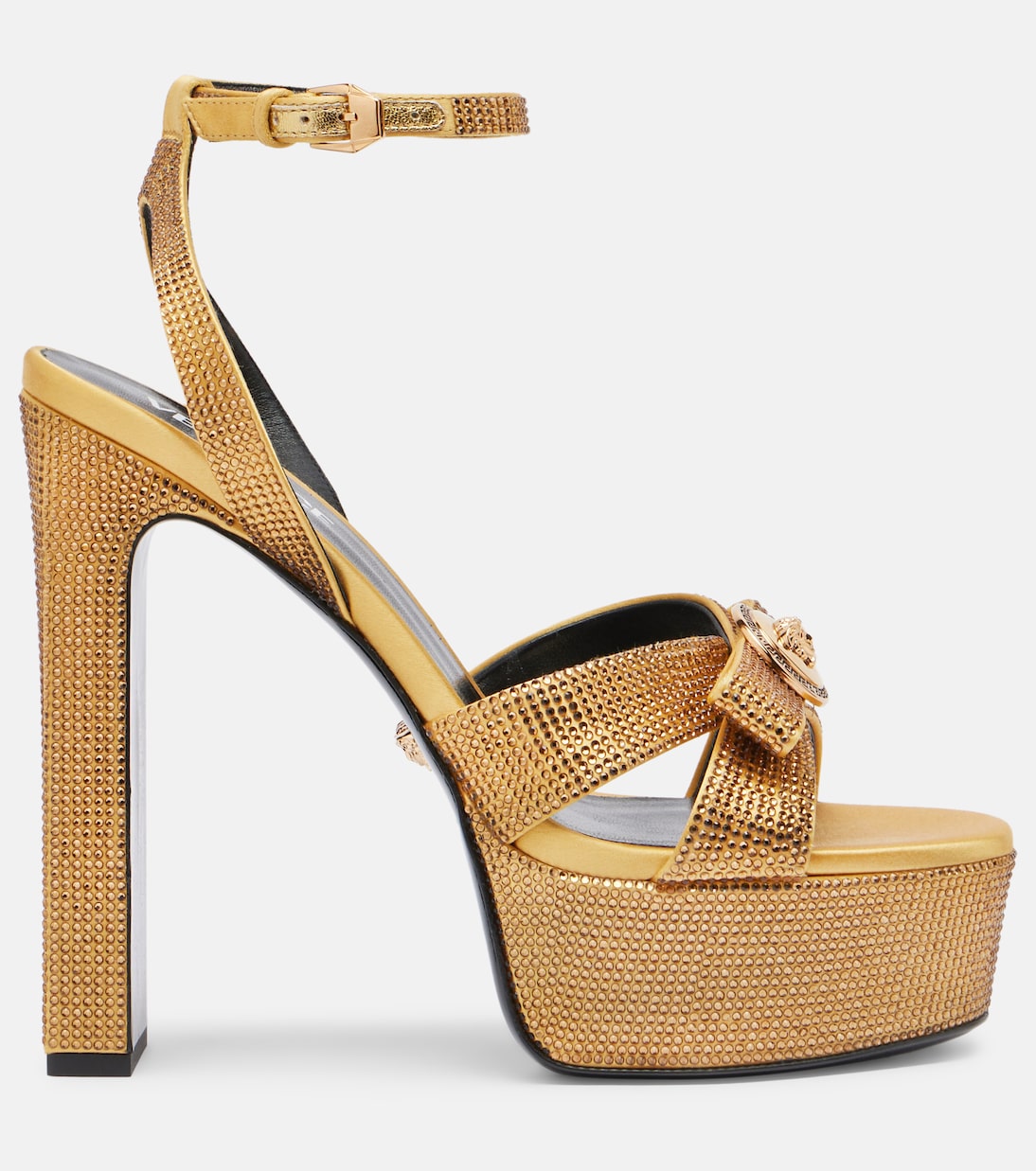 Босоножки на платформе из атласа Gianni Ribbon 140 Versace, Gold-Versace Gold — фото 4
