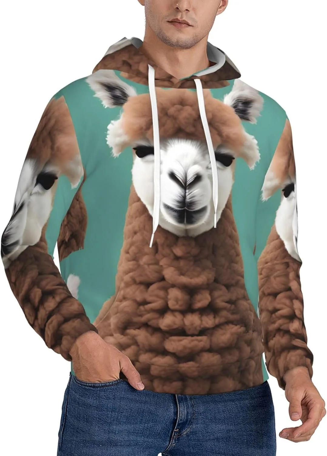 

Мужская флисовая толстовка с капюшоном, черная, с принтом альпаки SamLng