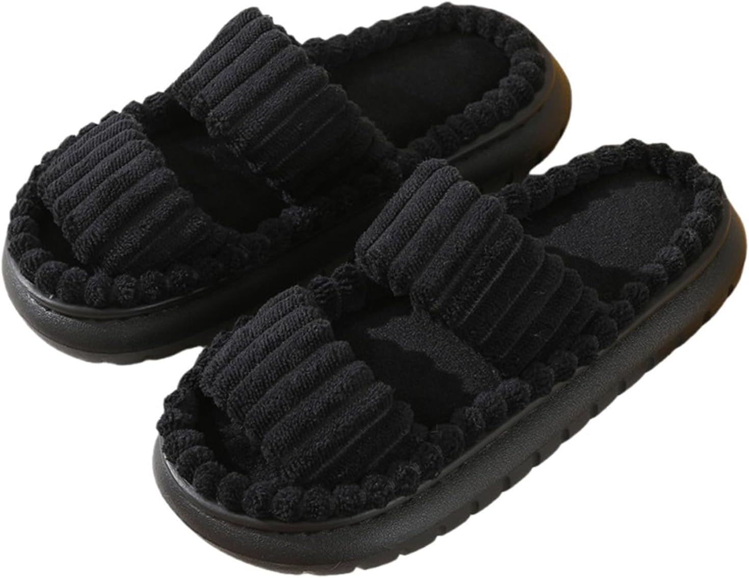 

Домашние тапочки для женщин и мужчин, комфортные вельветовые тапочки с мягкой подошвой из пены с эффектом памяти, удобные шлепанцы на платформе с перекрестным ремешком, комнатная обувь Kubbon, черный