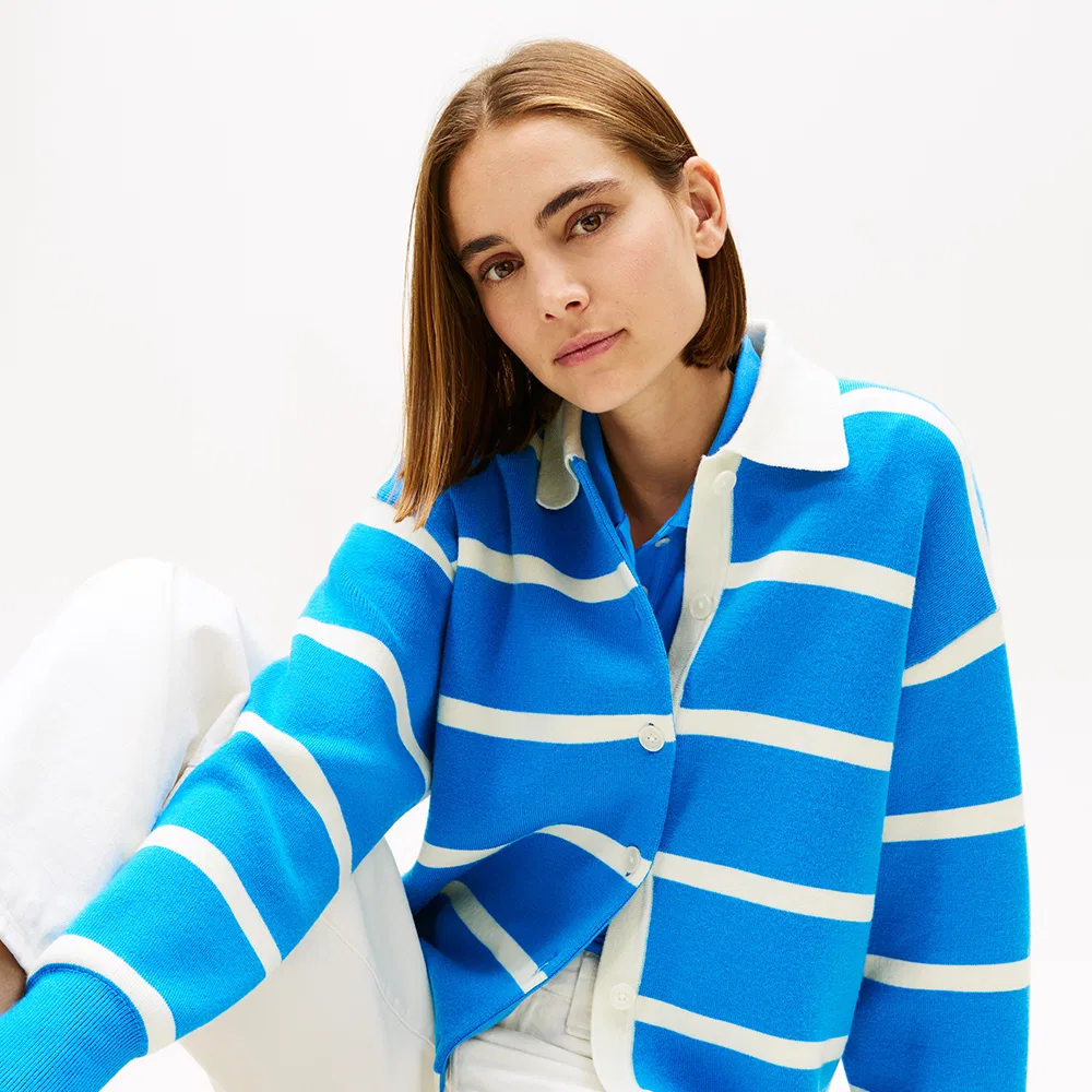 Женский вязаный кардиган в широкую полоску синего цвета от Tommy Hilfiger Women — фото 2