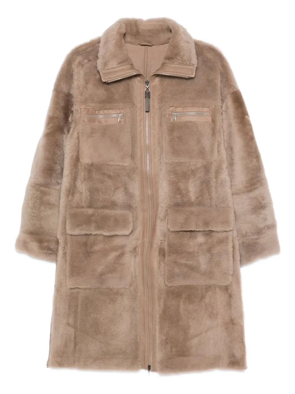 

Меховое пальто на молнии Brunello Cucinelli, нейтральный