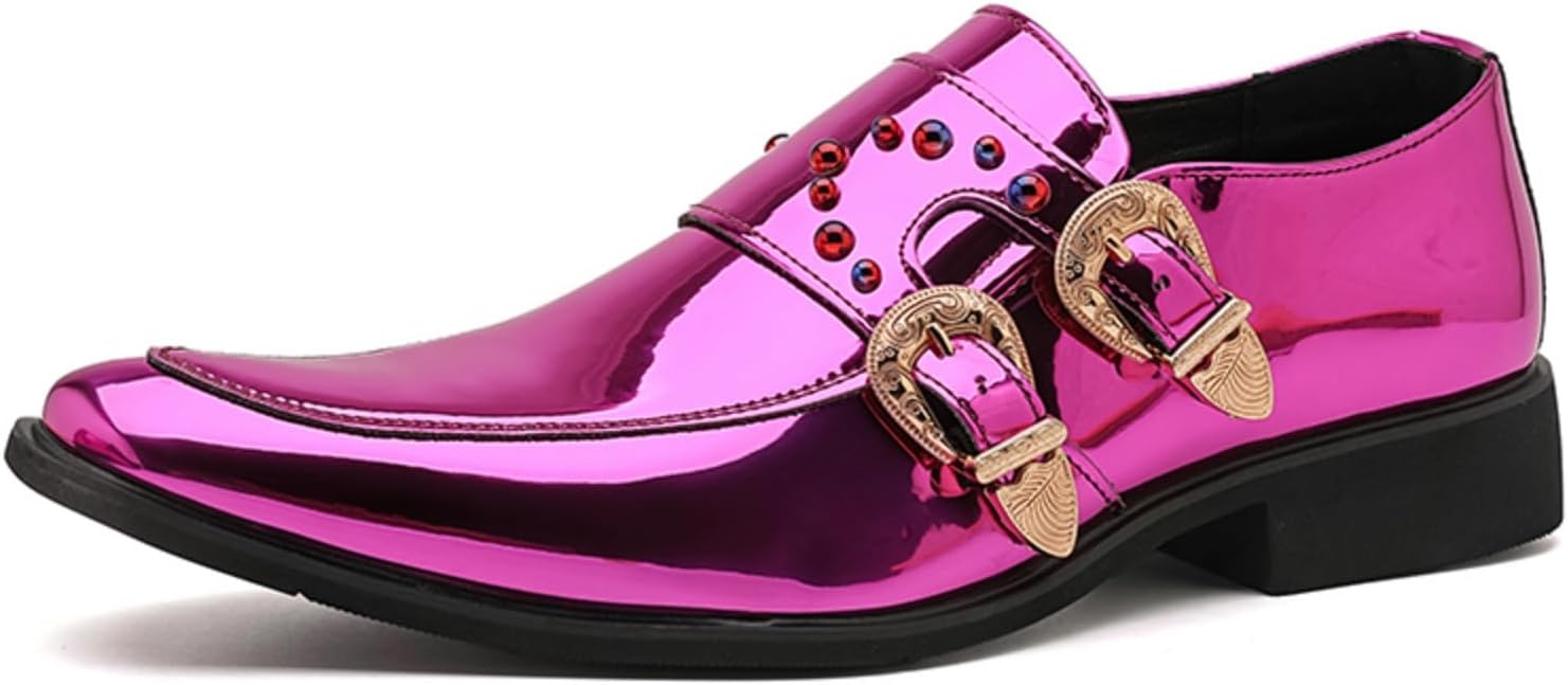 

Мужские классические туфли-лоферы на двойной монк-ремень из лаковой кожи, с заклепками, с острым носком, без шнурков, низкие, легкие, удобные, с нескользящей подошвой, для деловых встреч, свадеб, вечеринок, балов и выпускных Yrzhgdl, розовый