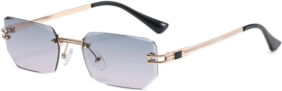 

Солнцезащитные очки MUTYNE Polygon без оправы для мужчин, винтажные, золотистые, с черными линзами, прямоугольные, для женщин, с защитой от УФ-излучения UV400, C05 Gold Gray Purple