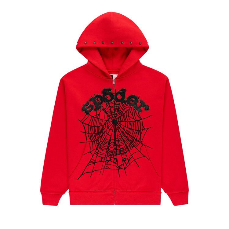 

Худи Sp5der OG Web Studded Zip Hoodie, Red