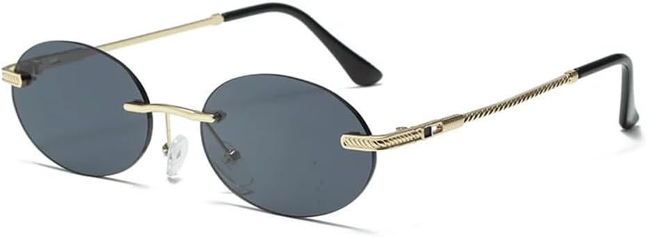 

Модные овальные солнцезащитные очки, маленькие, без оправы, для женщин и мужчин, металлические, синие, солнцезащитные очки с защитой от УФ-излучения UV400 LOVQZAOF, 01