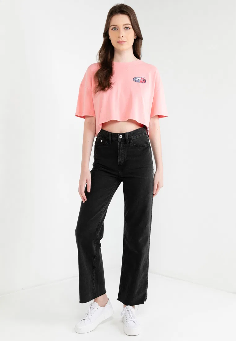 Футболка оверсайз укороченная, Tommy Jeans Tommy Hilfiger, розовый — фото 4