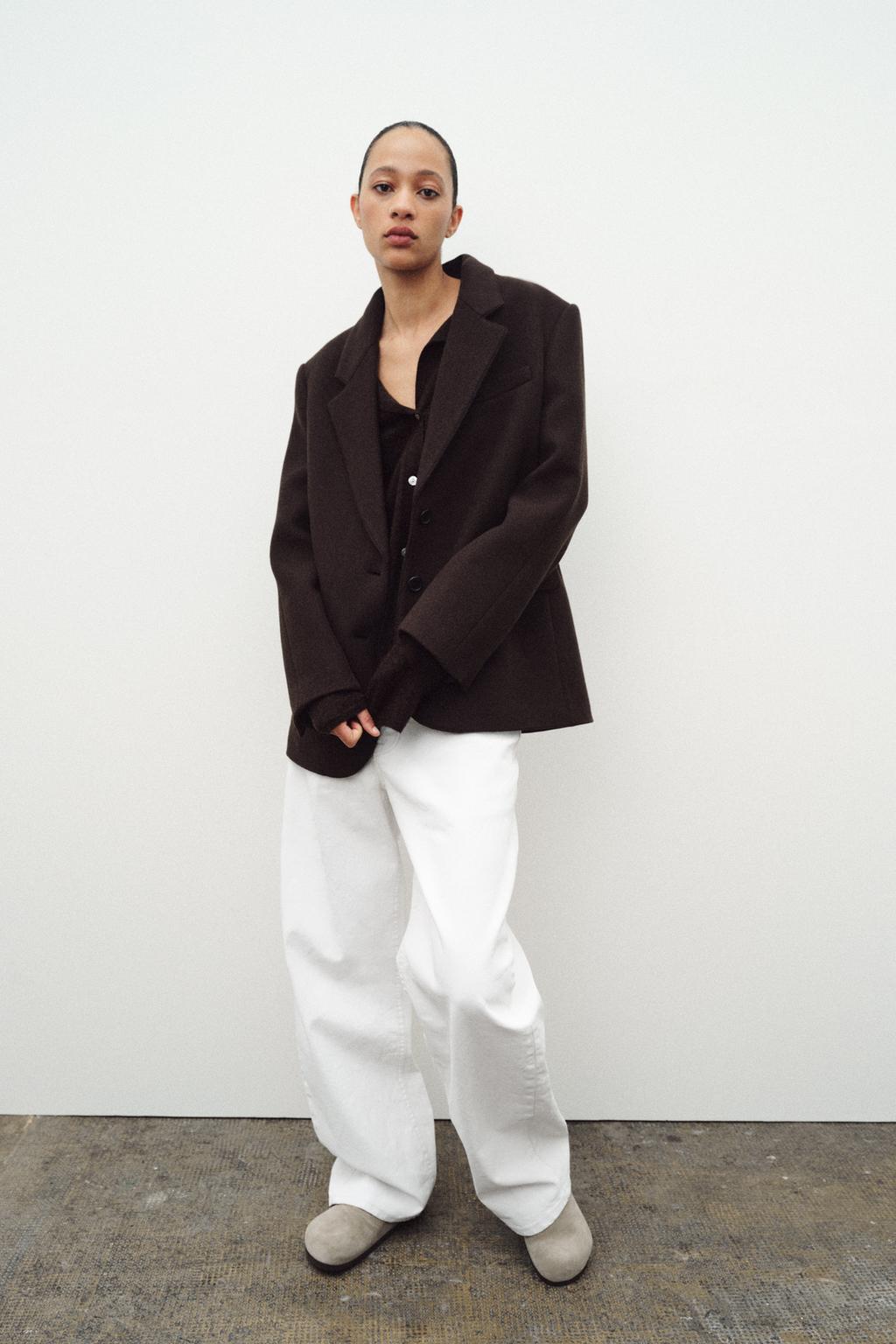 

Шерстяной блейзер оверсайз из коллекции zw ZARA, цвет Chocolate