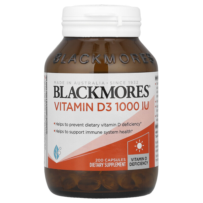 

Blackmores, Витамин D3, 25 мкг (1000 МЕ), 200 капсул