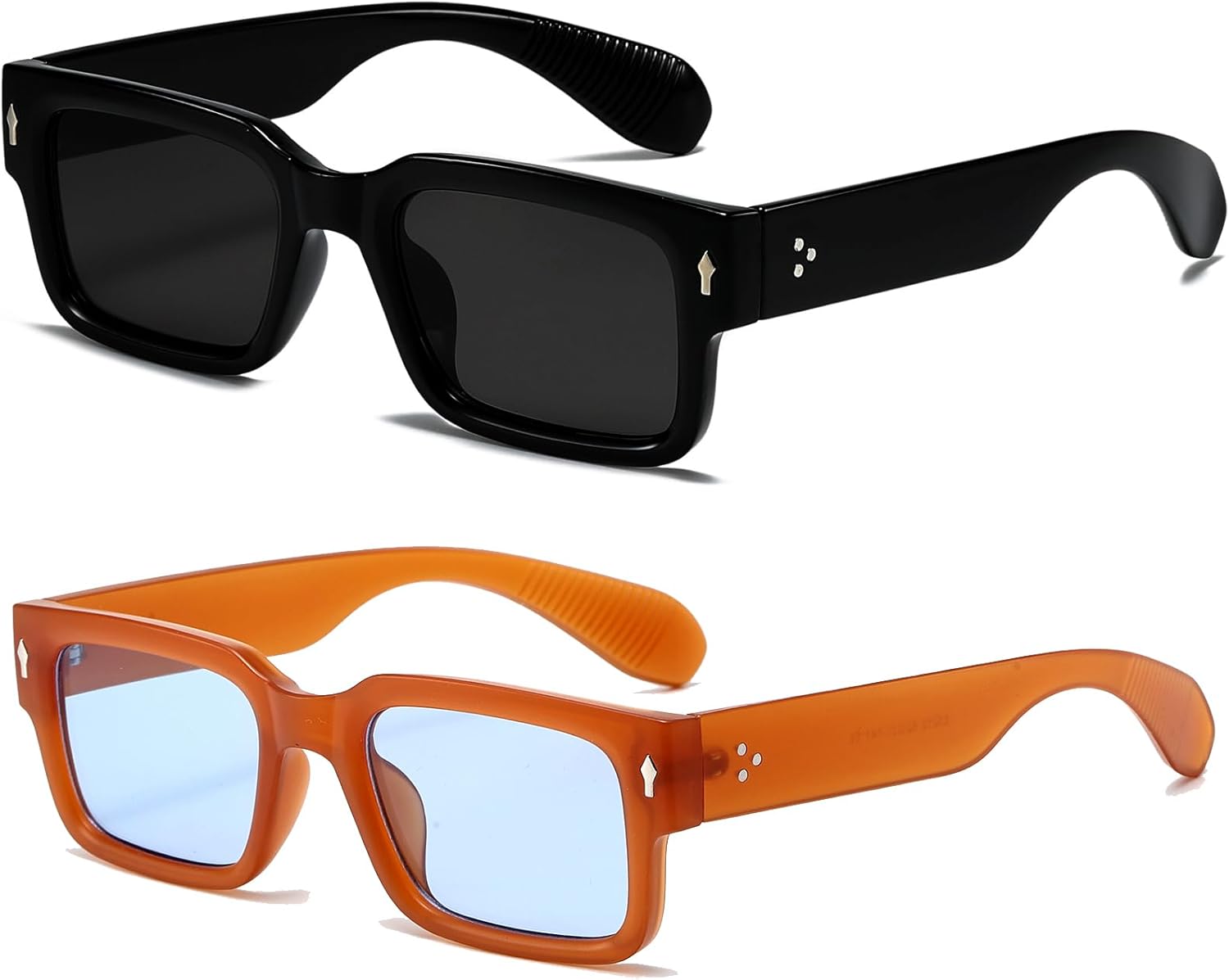 

Солнцезащитные очки EYLRIM в квадратной оправе для женщин и мужчин, модные массивные прямоугольные солнцезащитные очки черного цвета с защитой от УФ-излучения UV400, 2 Pack (Black/Grey+orange/Blue)