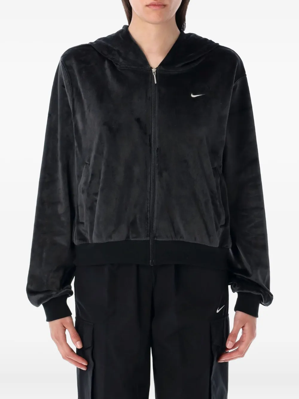 

Велюровая худи на молнии Nike, черный
