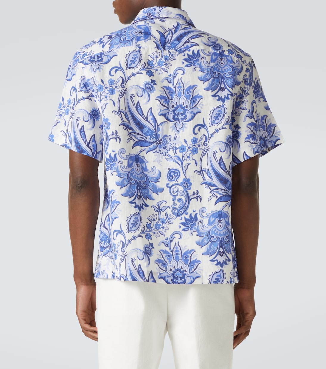 Льняная рубашка в стиле боулинг с узором пейсли Etro, Blue Exclusive — фото 4