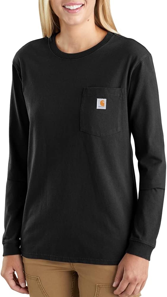 

Carhartt Women's 103244 Women's Wk126 рабочая футболка с длинным рукавом и карманом, Black, Черный, Carhartt Women's 103244 Women's Wk126 рабочая футболка с длинным рукавом и карманом, Black