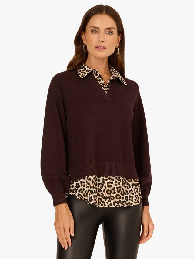 

Свитер с леопардовым принтом и пуговицами на воротнике Adrianna Papell, Brownie/Multi