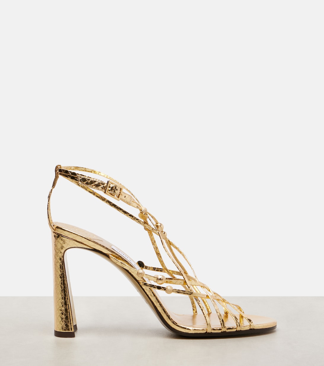 Felice 95 блестящие кожаные сандалии с бусинами Jimmy Choo, Light Gold — фото 4