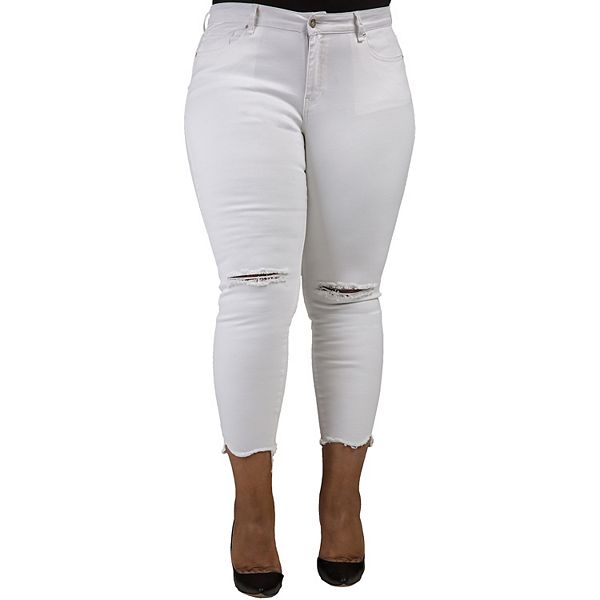 

Женские джинсы plus size curvy fit с рваным краем и укороченным низом Poetic Justice