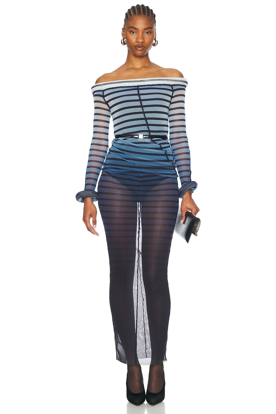 

3d Collar And Cuff Длинное платье Jean Paul Gaultier, Black, Navy, & Light Blue