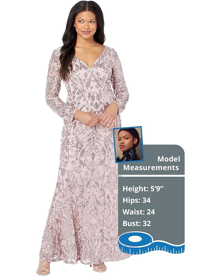 

Платье Adrianna Papell Long Sleeve Stretch Sequin Mermaid Gown, цвет Smokey Rose